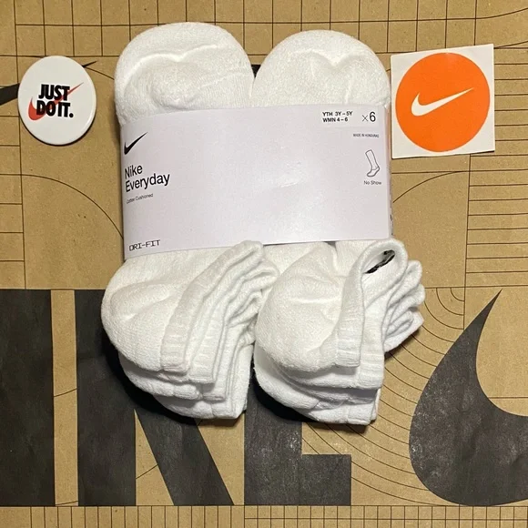 Nike everyday cotton cushioned no show ankle socks 12 pairs white black S M L XL - Picture 4 of 15